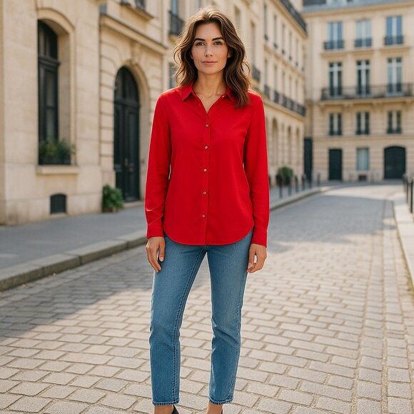 Vintage Christmas Red Long sleeve Blouse Top - Picture 1 of 13
